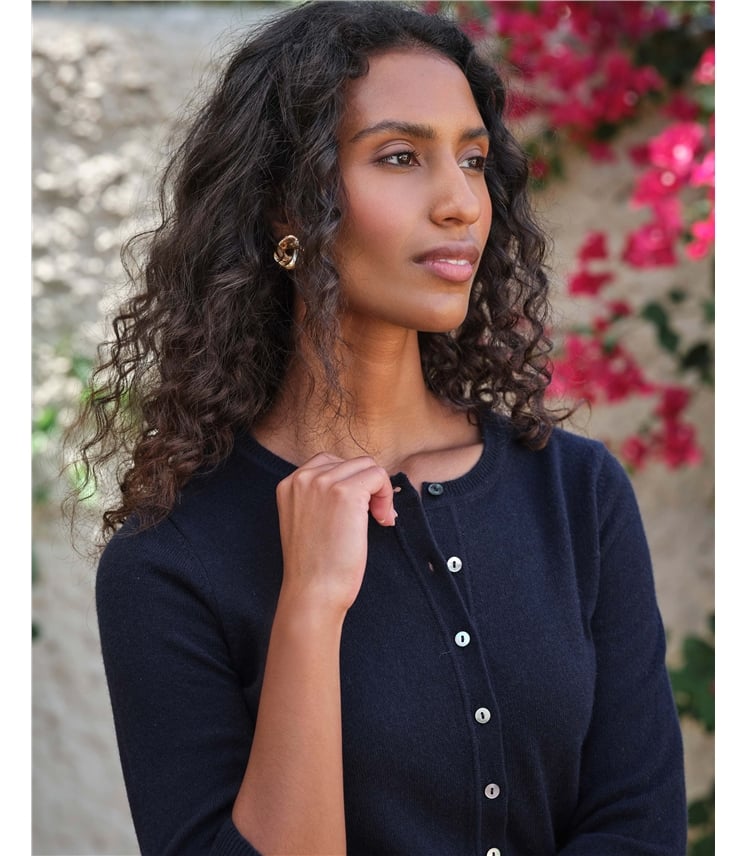 Navy | Cashmere Cropped Cardigan | WoolOvers US