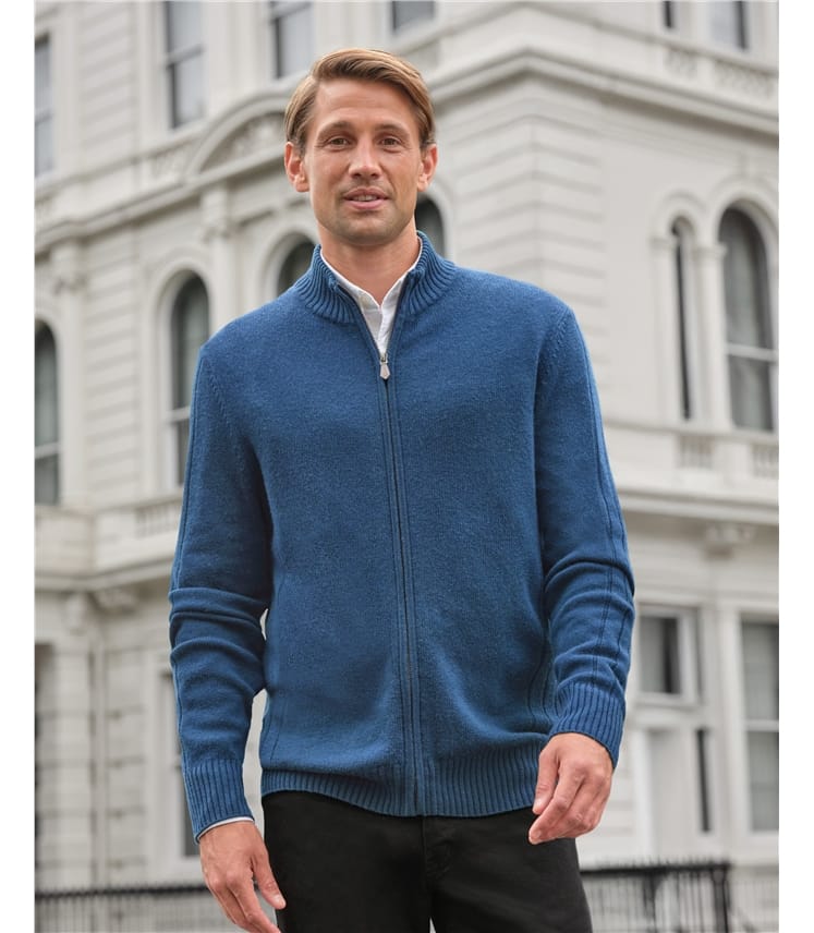 Wool Cashmere Ribbed Zip Through