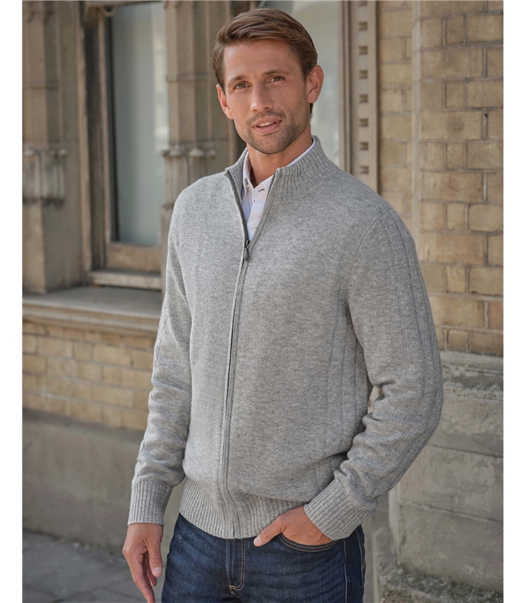 Wool Cashmere Ribbed Zip Through