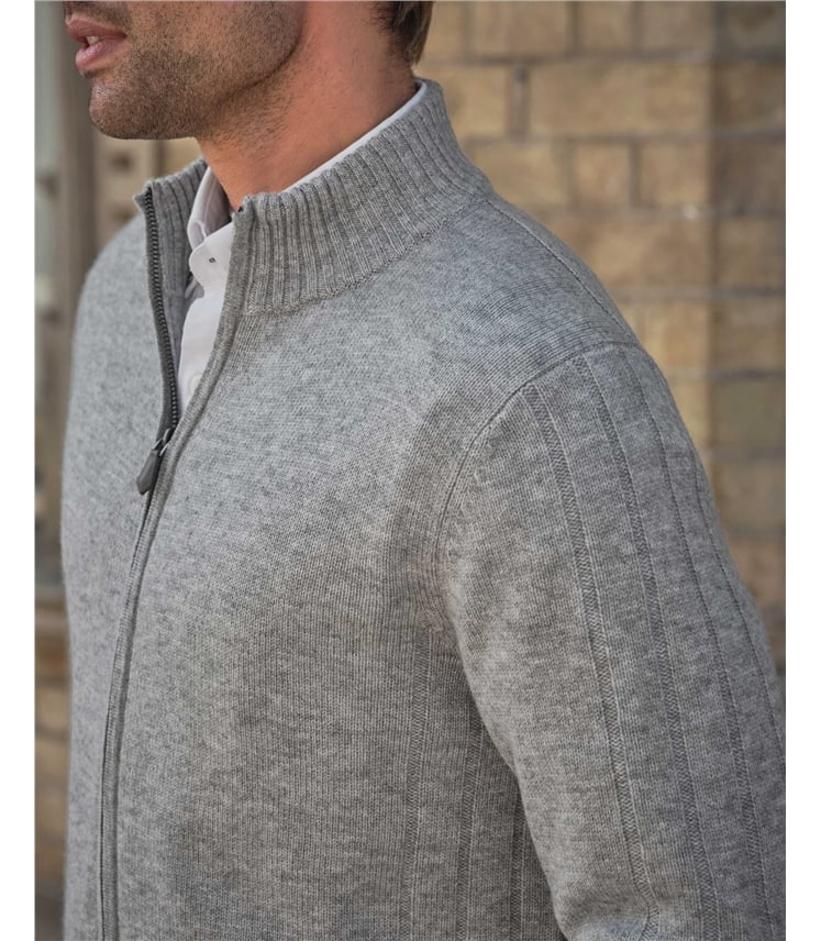 Wool Cashmere Ribbed Zip Through