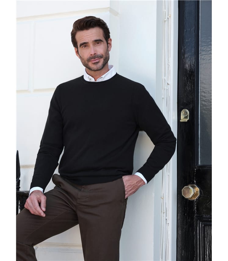Black | Mens Cashmere Crew Sweater | WoolOvers US