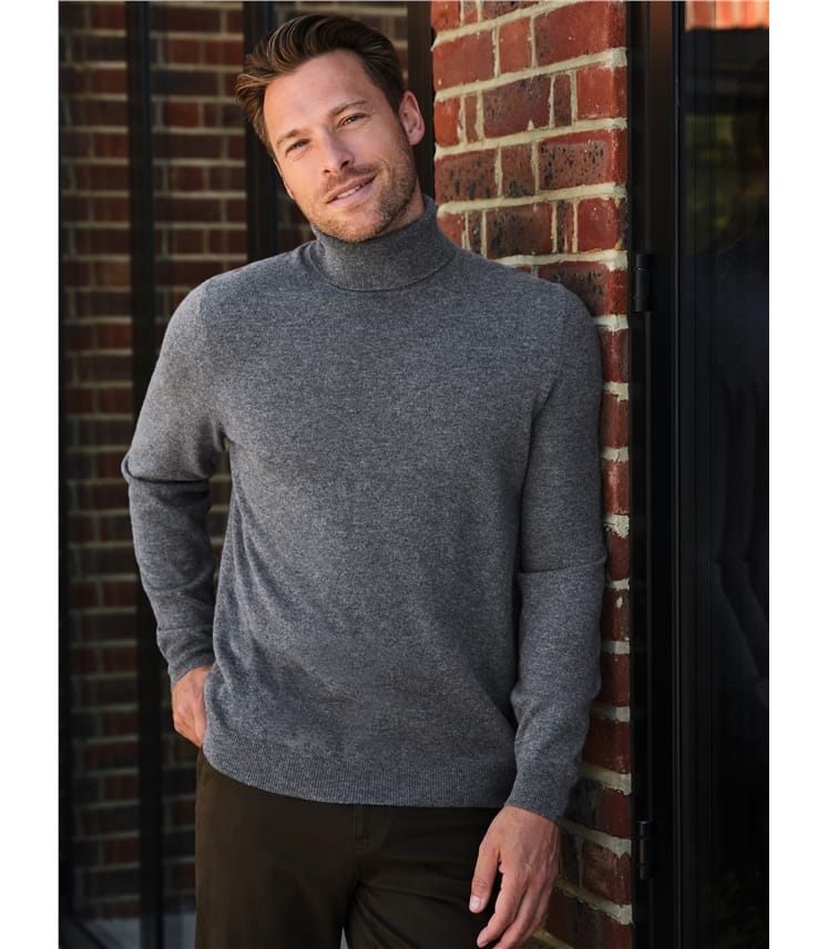 Soft Charcoal | Mens Cashmere Roll Neck Sweater | WoolOvers US