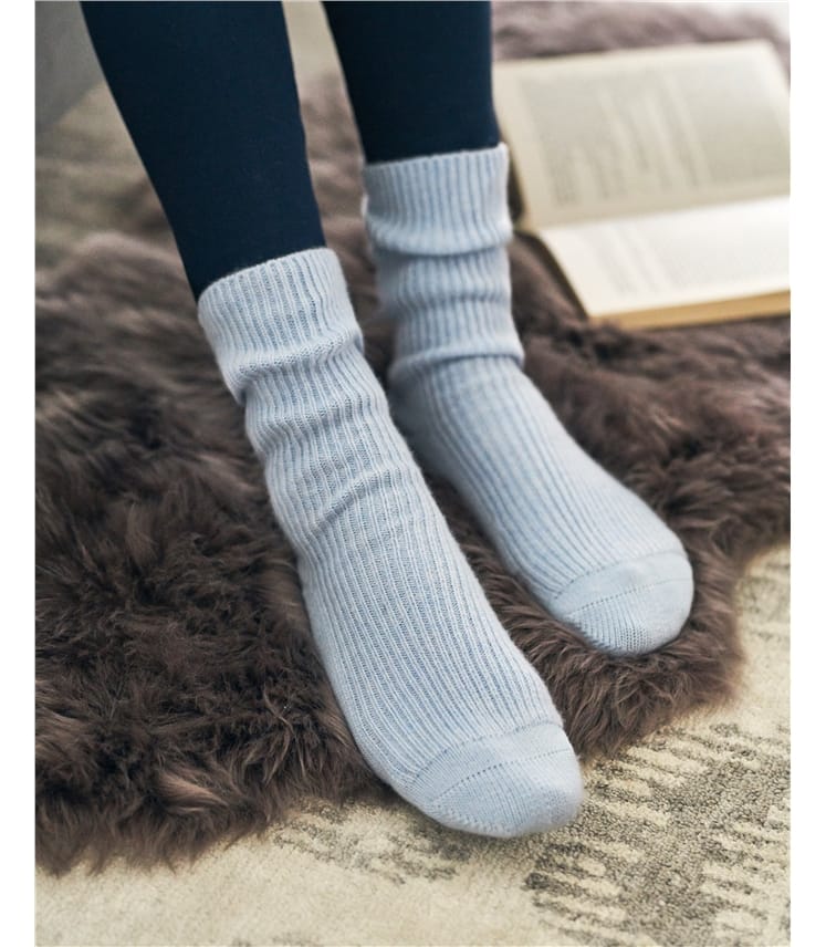 Cloud Blue Ribbed Cashmere Socks WoolOvers UK