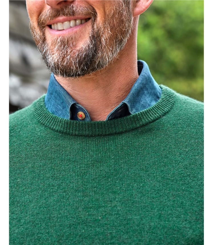 Woodland Green, Cashmere Merino Crew Neck Sweater