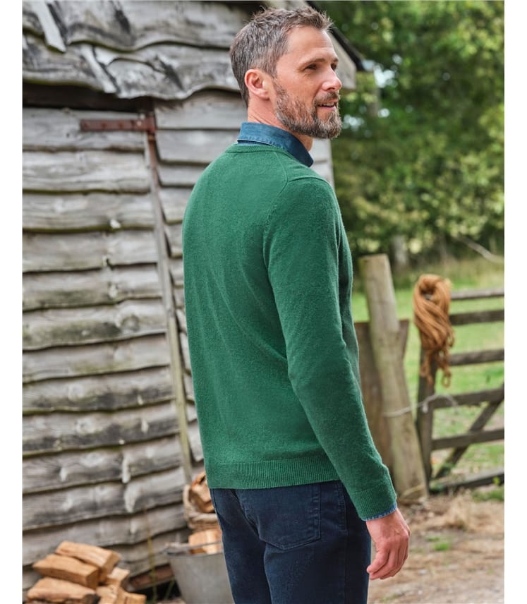 Woodland Green, Cashmere Merino Crew Neck Sweater