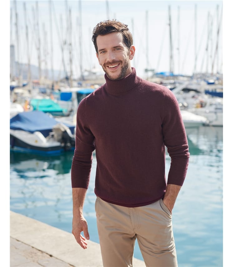 burgundy polo neck jumper