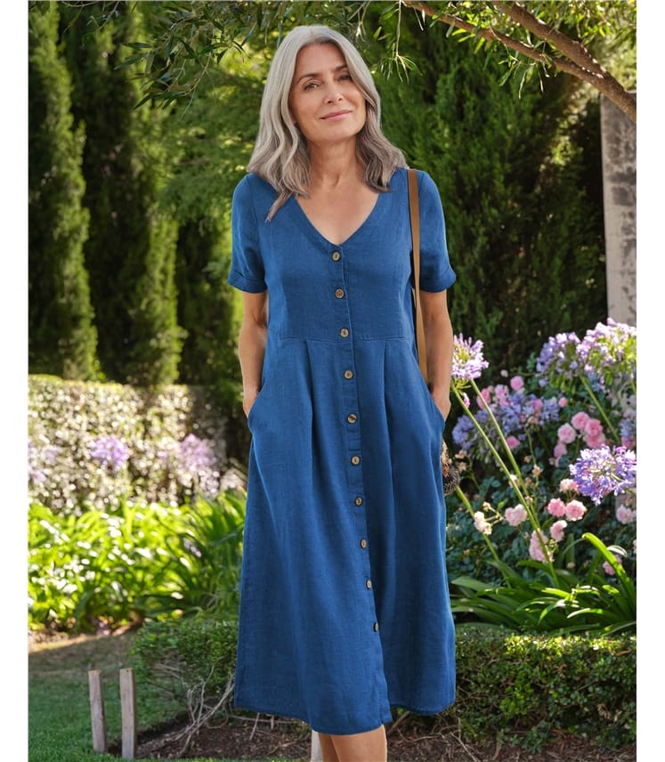 Button Through Linen Dress
