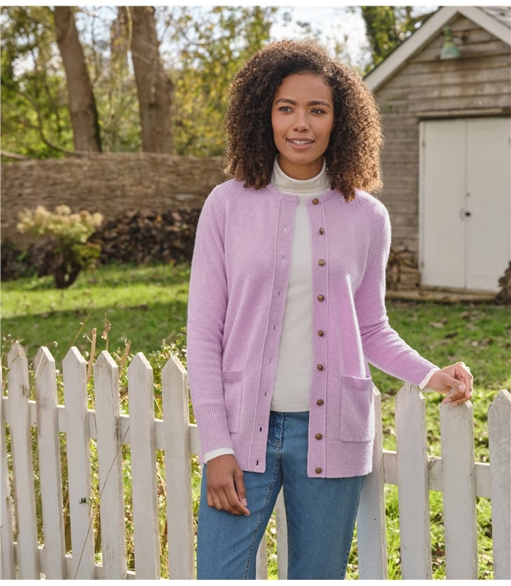 Lambswool Ladies Crew Neck Cardigan