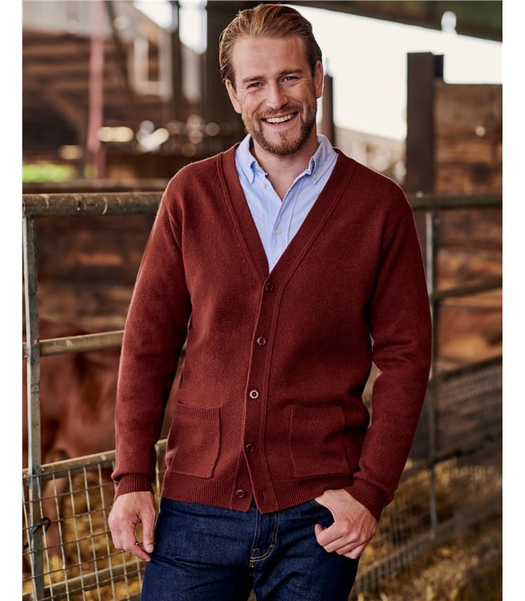 Strickjacke mit V-Ausschnitt aus Lammwolle für Herren