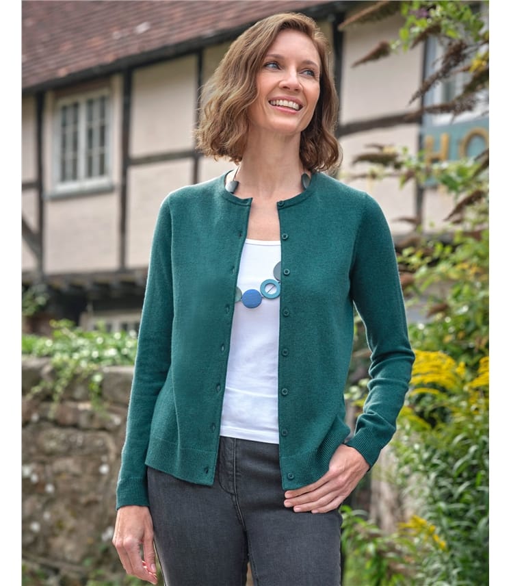 Strickjacke mit Rundhalsausschnitt aus Merino- und Kaschmirwolle für Damen