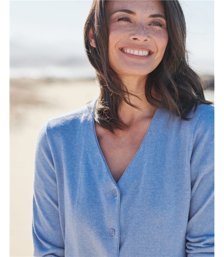 Denim Blue Silk And Cotton V Neck Cardigan Woolovers Us 