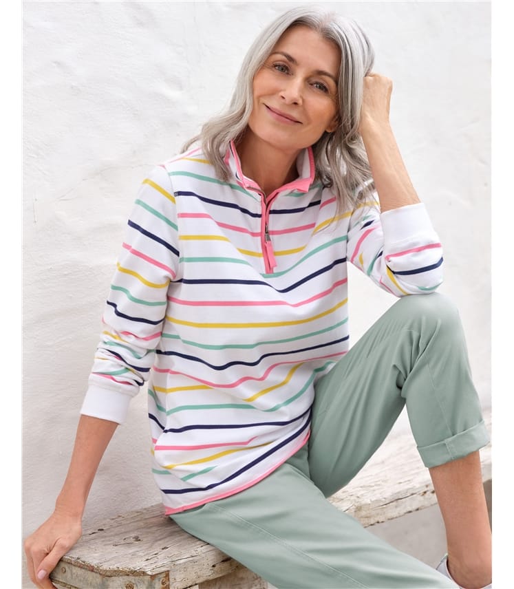 Multi Stripe, Organic Cotton Half Zip Sweatshirt