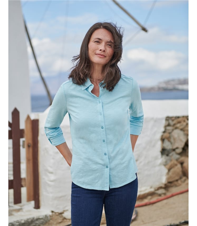 Aqua | Womens Organic Jersey Shirt | Woolovers Us