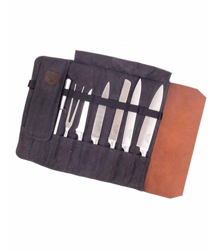 Charcoal Waxed Canvas & Leather Knife Roll WoolOvers UK