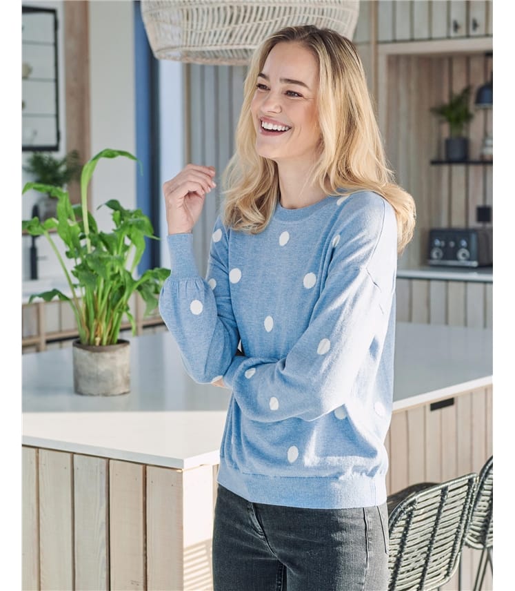 Blue Spot | Wool Cotton Blouson Spot Sweater | WoolOvers UK