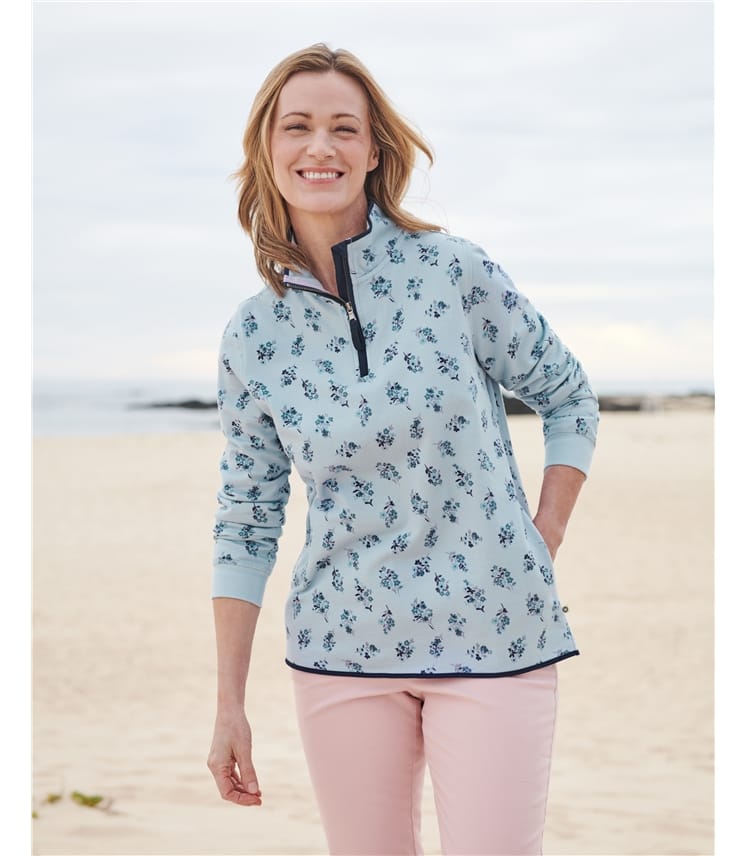 Sweatshirt aus Bio-Baumwolle mit kurzem Reißverschluss für Damen