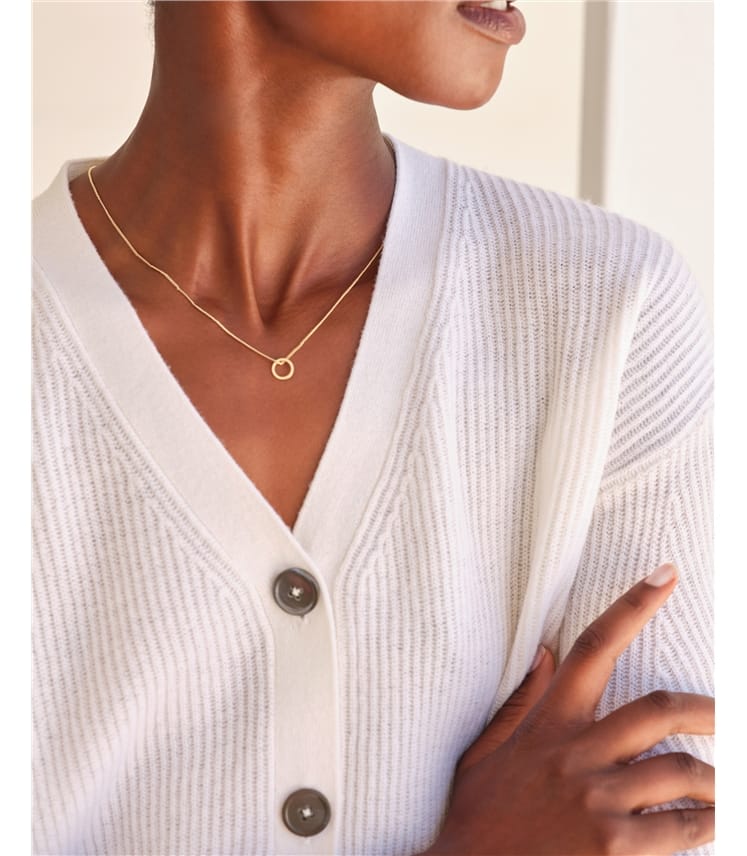 Soft White | Wool Cashmere Ribbed V Neck Cardigan | WoolOvers US