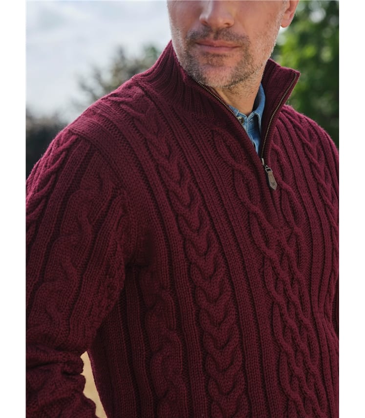 Pull irlandais en maille torsadée à col zippé - Homme - Pure Laine