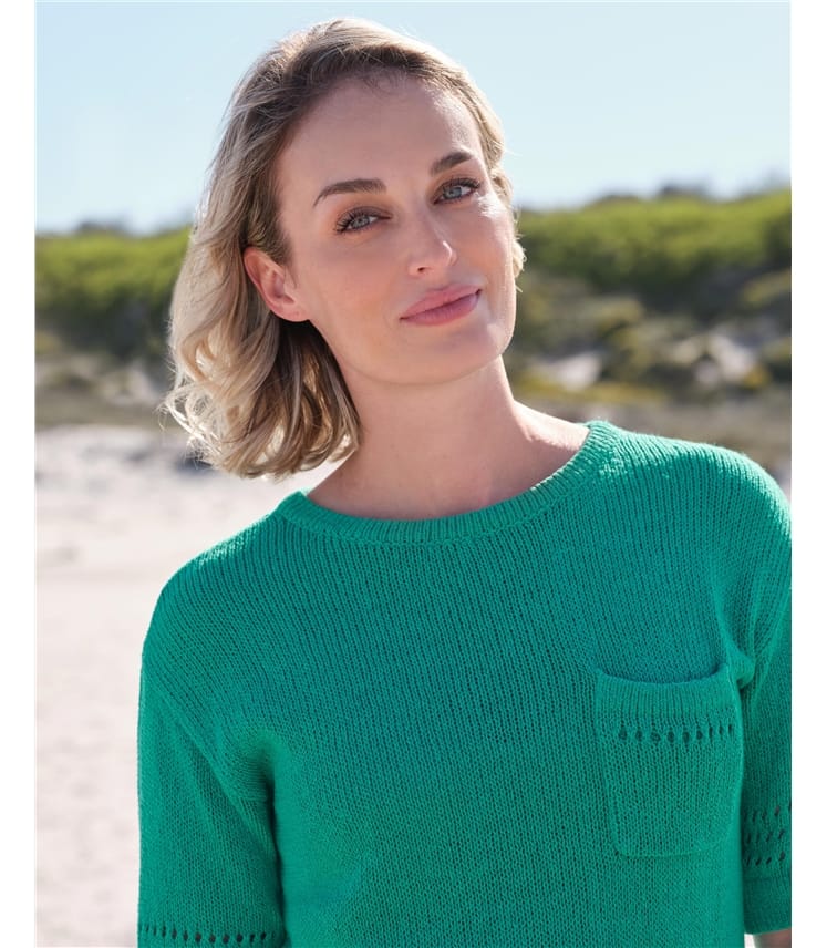Top tricot à ourlet pointelle et poche - Femme - Coton mélangé