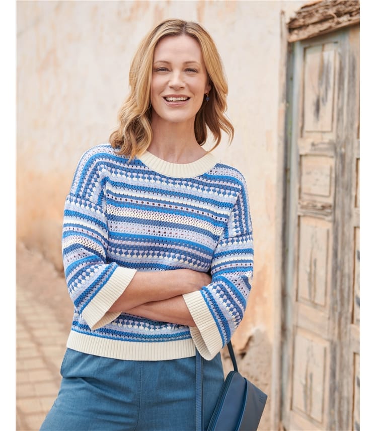 Organic Cotton Pointelle Stripe Sweater