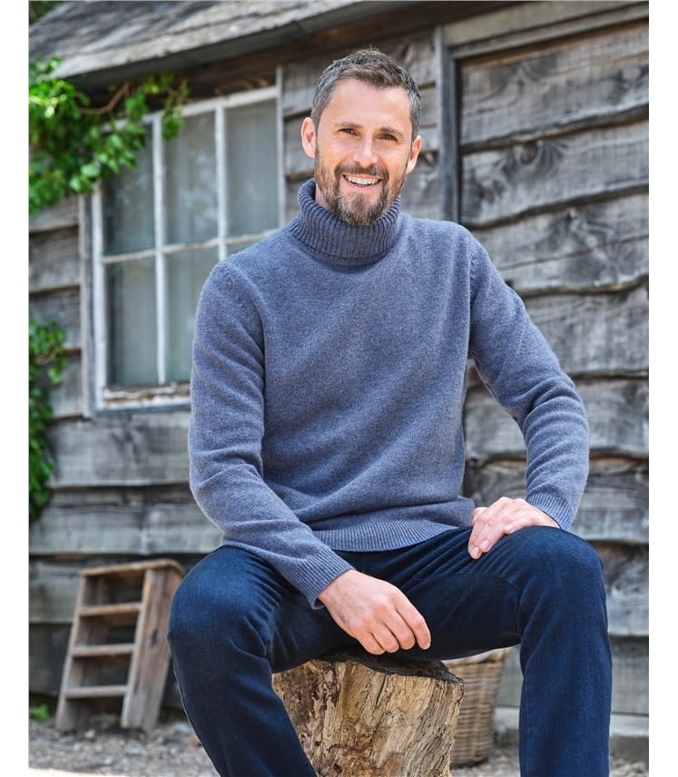 Blue Jeans | Mens Lambswool Polo Neck Jumper | WoolOvers UK