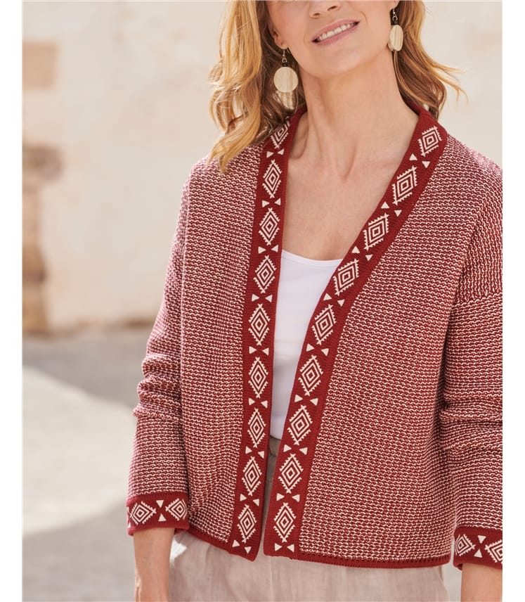 Open Embroidered Placket Cardigan
