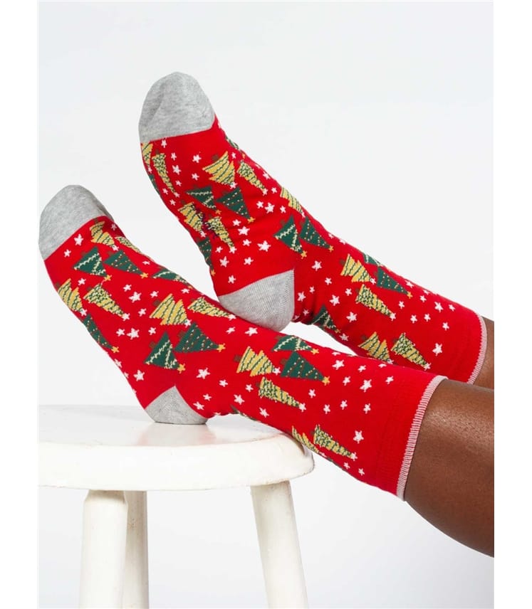 Christmas Candy Cane And Star Bamboo Gift Box of 4 Socks