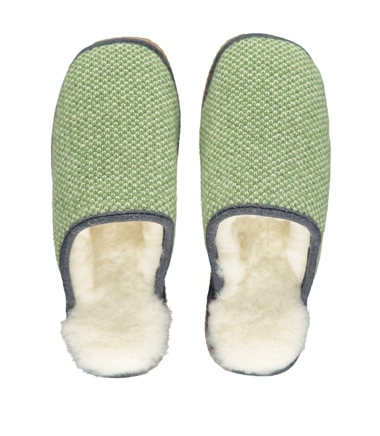 green sheepskin slippers