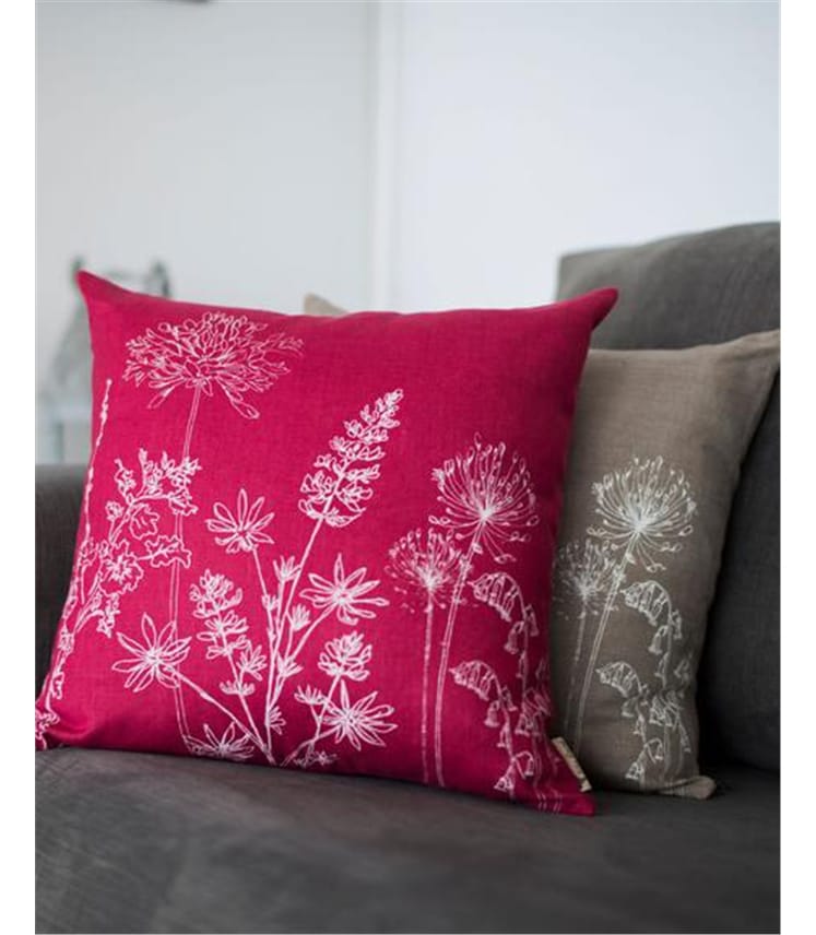 Floral Linen Cushion Cover with Feather Pad