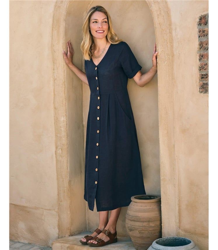 Button Through Linen Dress