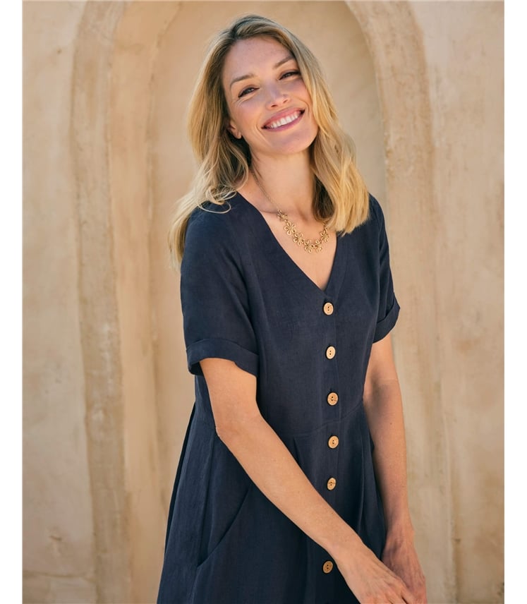 Button Through Linen Dress