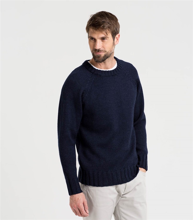 Navy | Mens Pure Wool Fishermans Crew Neck Jumper | WoolOvers AU