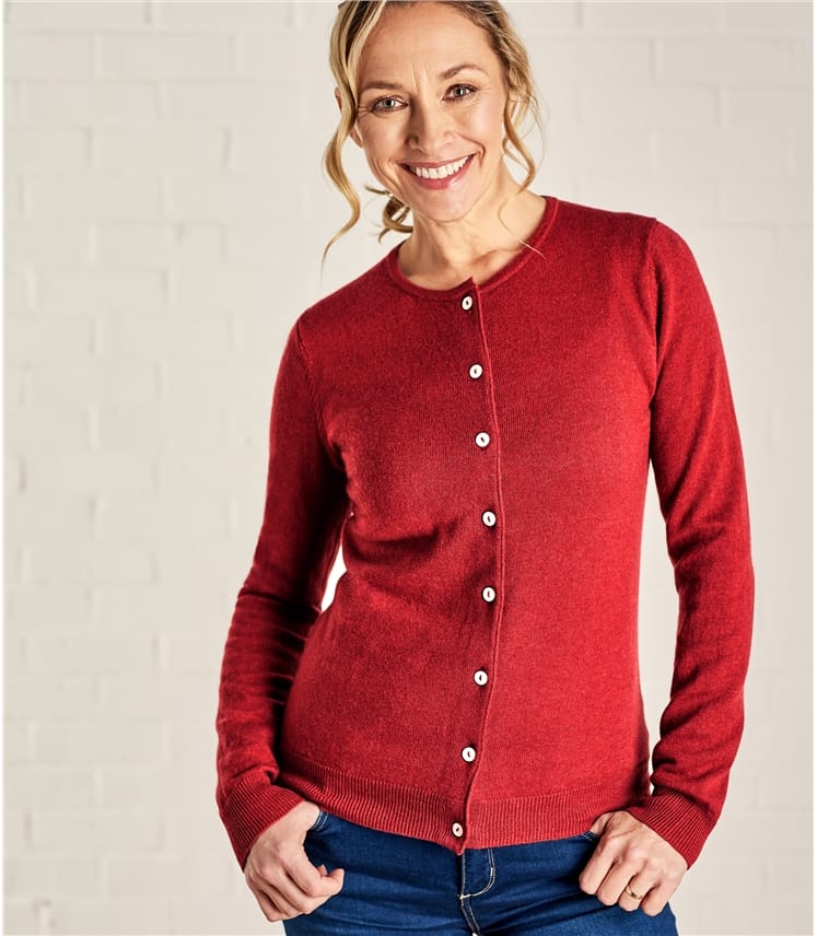 Red | Womens Cashmere & Merino Luxurious Crew Neck Cardigan | WoolOvers AU