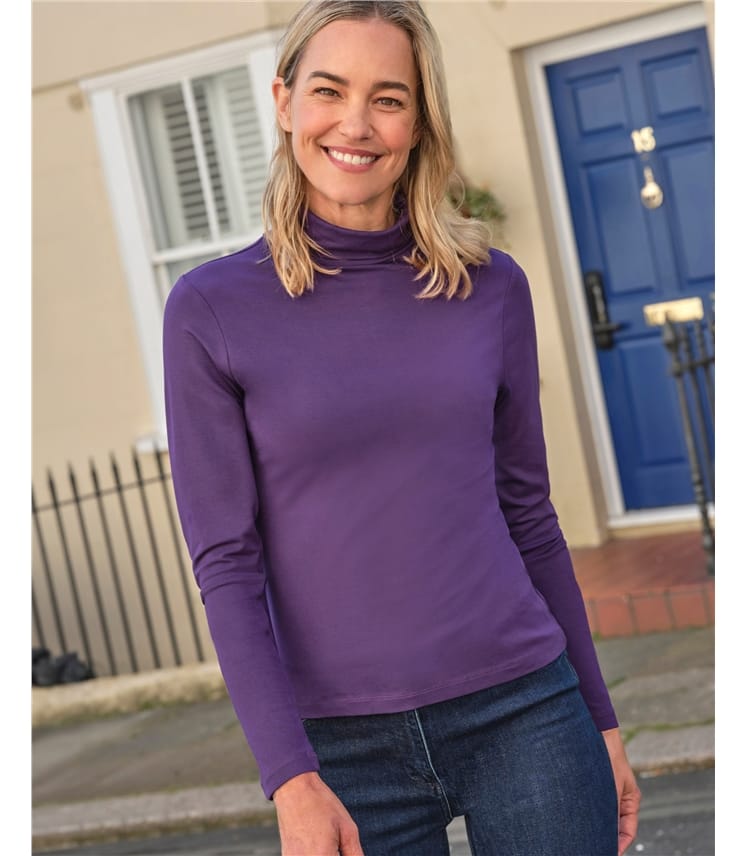 Jersey Slim Polo Neck Top