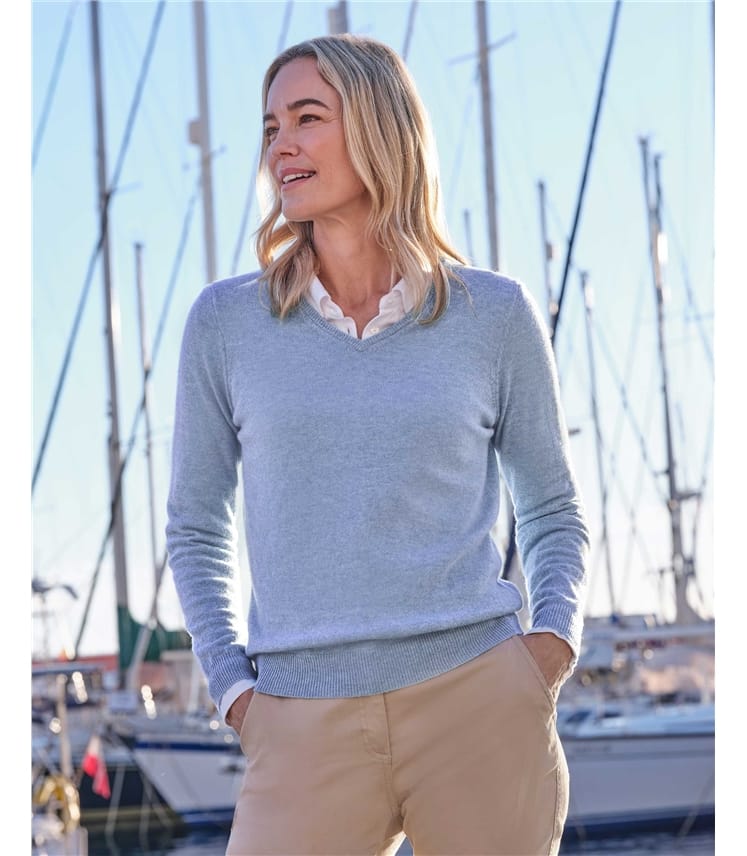 Pullover mit V-Ausschnitt aus Merinowolle und Kaschmir für Damen