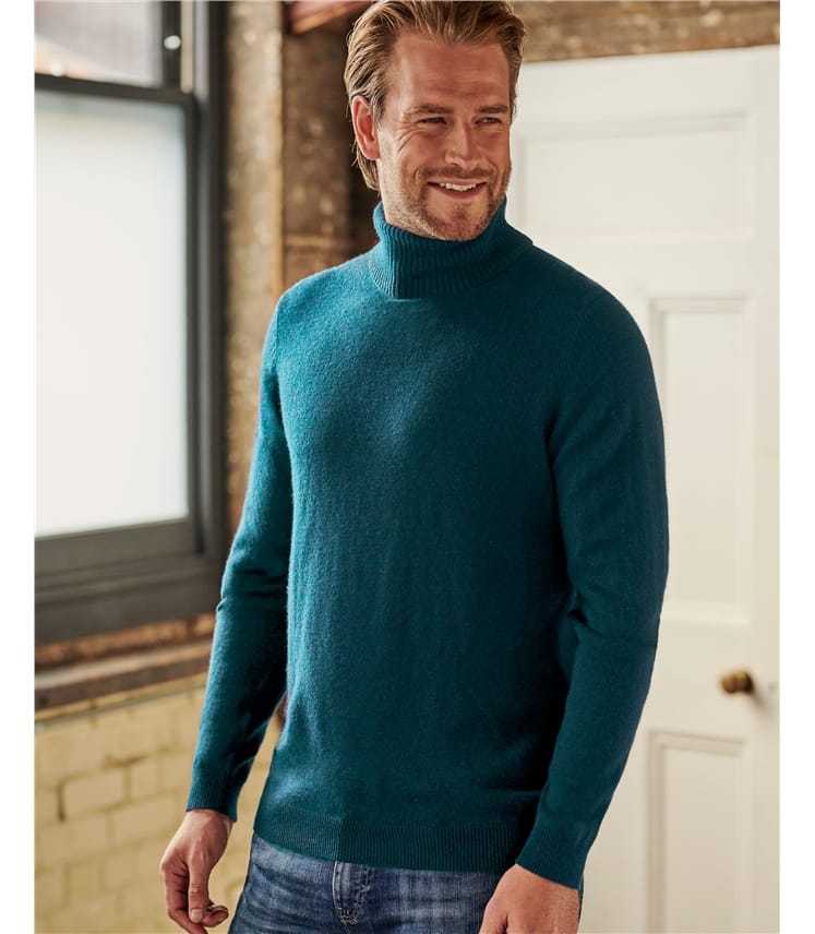 Dark Teal | Cashmere & Merino Polo Neck Jumper | WoolOvers AU