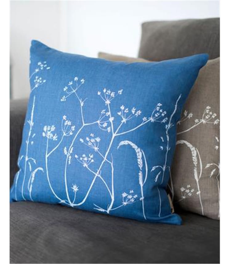 Hedgerow Floral Linen Cushion Cover with Feather Pad