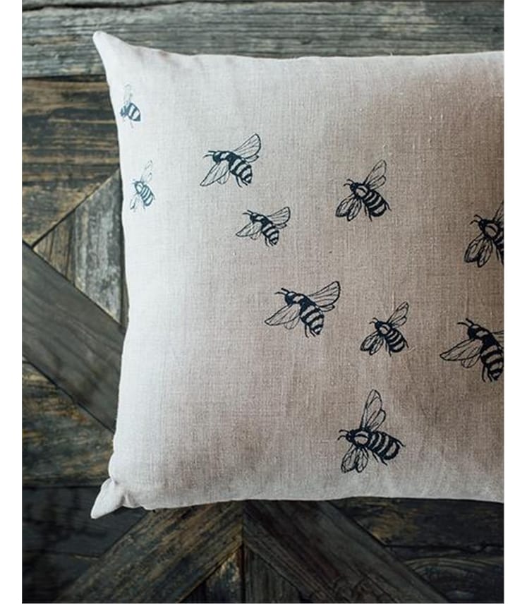 Bee Linen Cushion Cover with Feather Pad