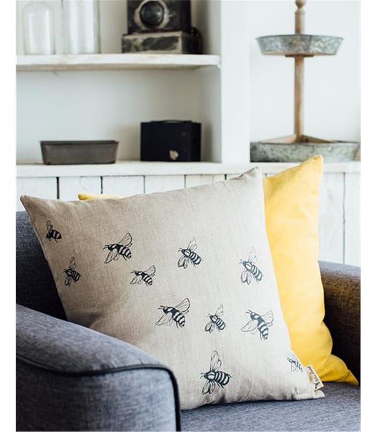 Bee Linen Cushion Cover with Feather Pad