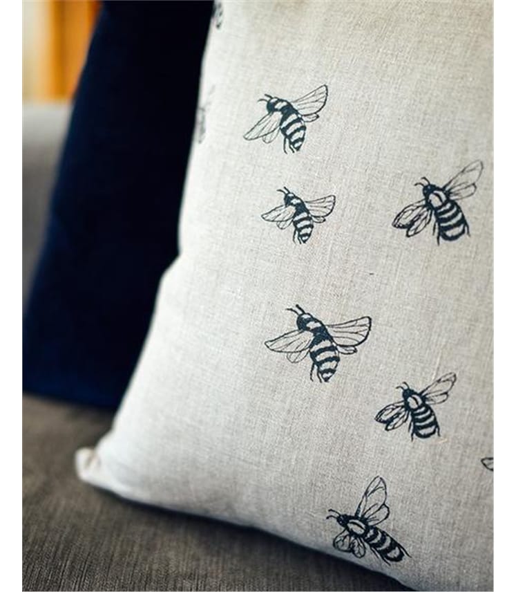 Bee Linen Cushion Cover with Feather Pad