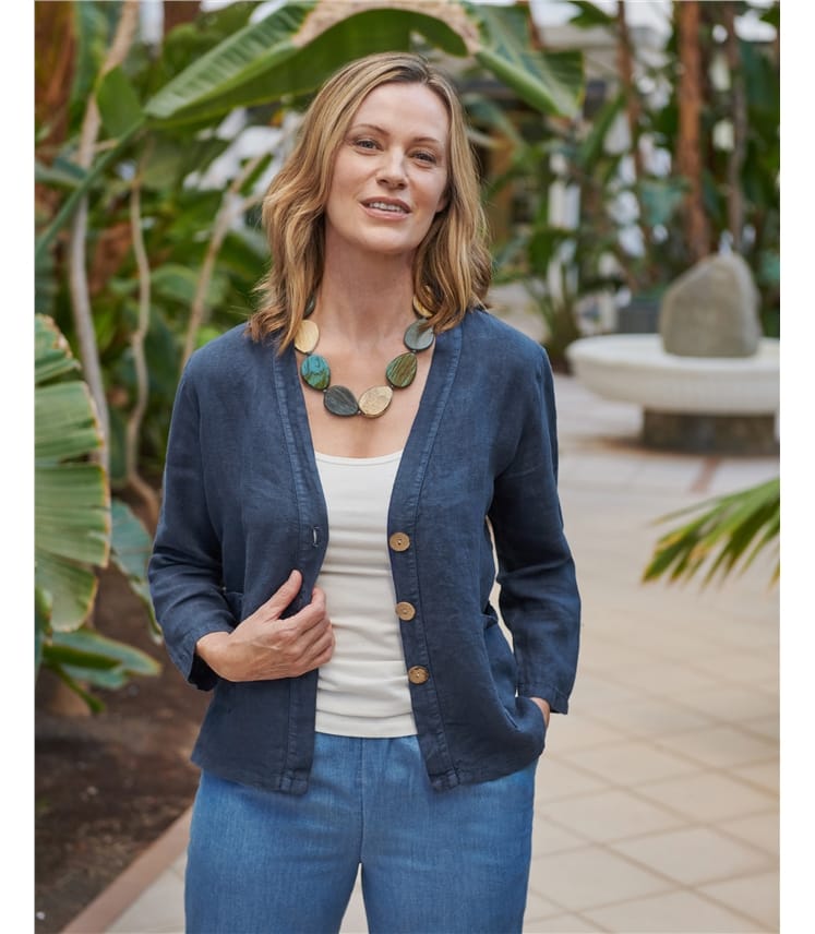 navy linen jacket womens