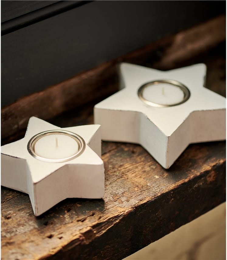 White Two Pack Star Tea Light Holders WoolOvers UK