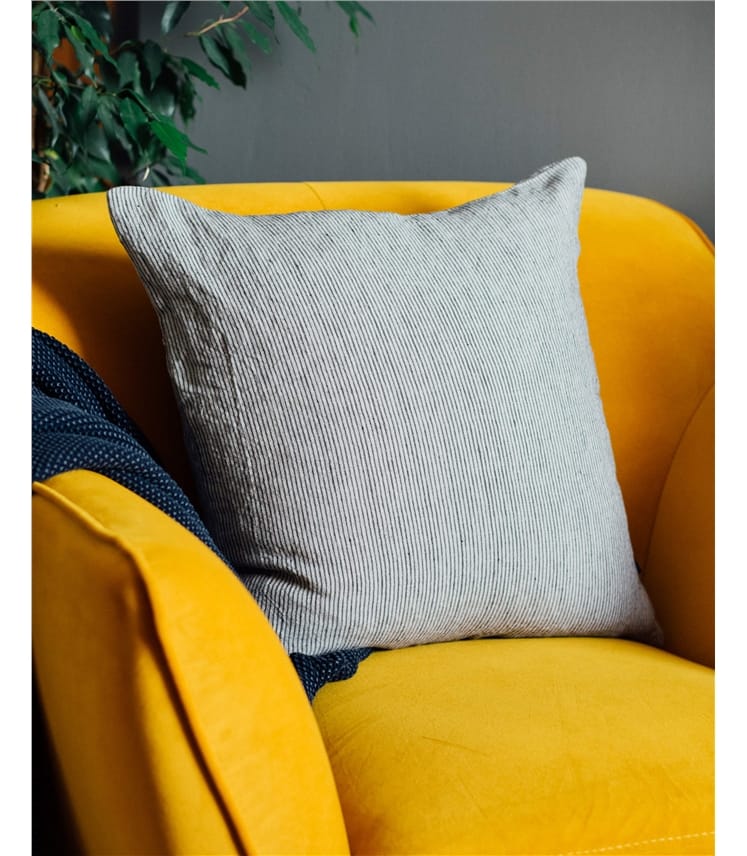 Striped Linen Cushion Cover with Feather Pad