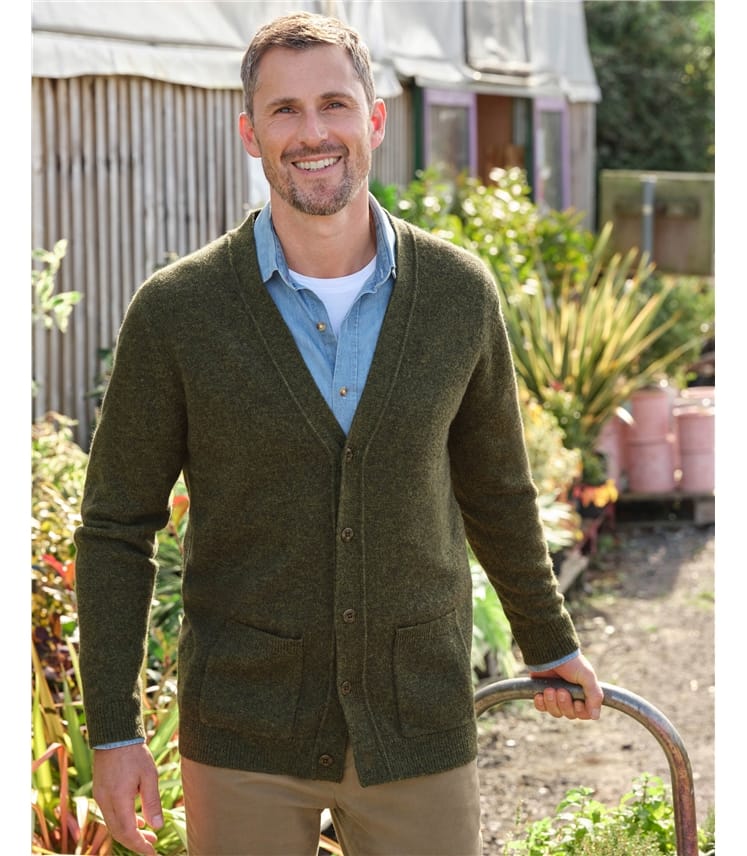 Grey Marl | Mens Lambswool V Neck Cardigan | WoolOvers US