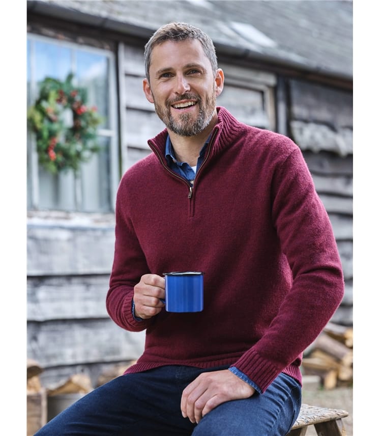 Red　Neck　Sweater　Wine　Zip　Mens　Lambswool　WoolOvers　US