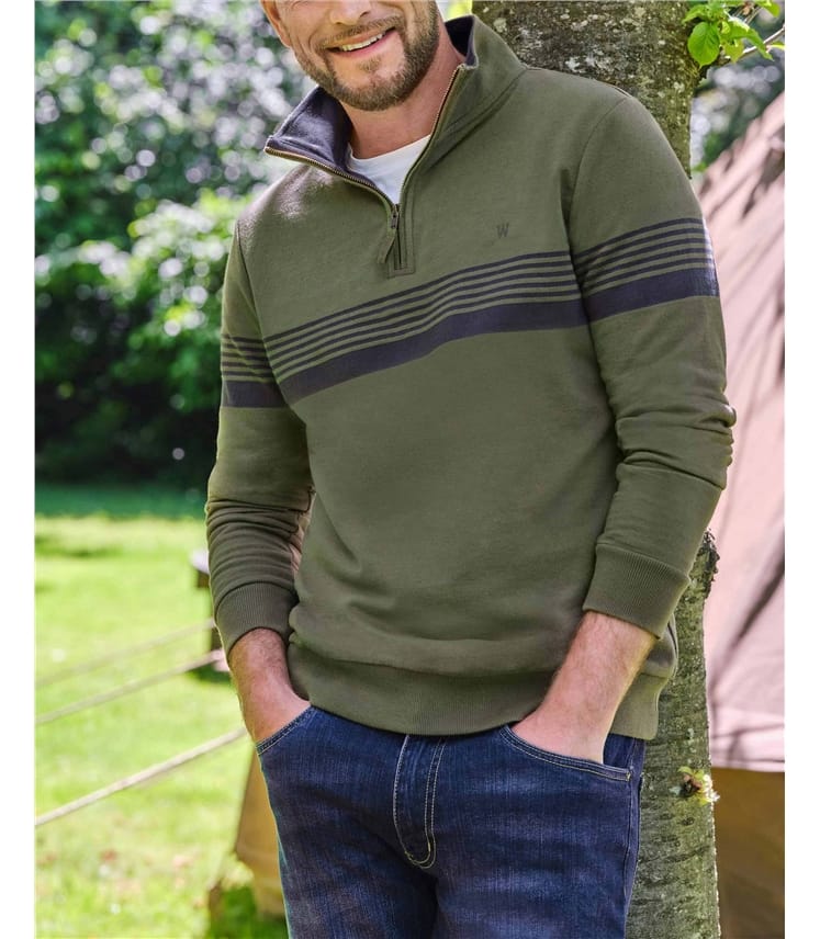 Colourblock Stripe | Cotton Half Zip Jumper | WoolOvers AU