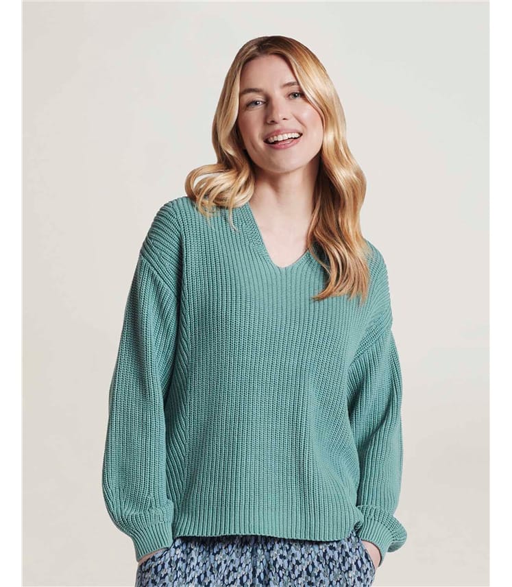 Oil Blue | Ingrid Organic Cotton Knit Sweater | WoolOvers US