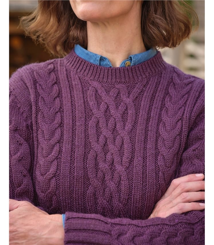 Aran-Pullover aus reiner Wolle mit Rundhalsausschnitt für Damen