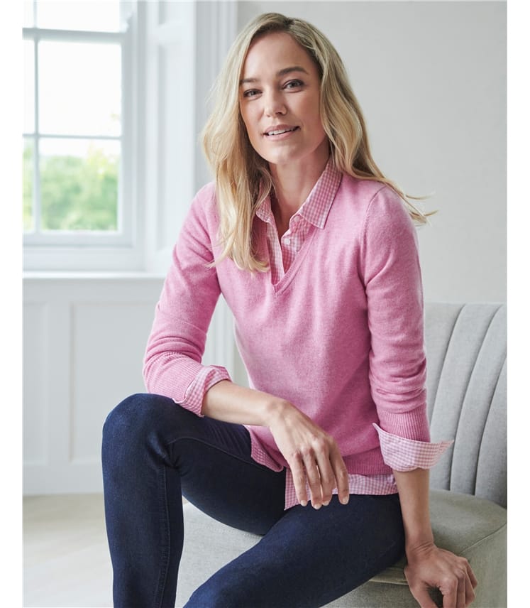 Heather Pink | Cashmere V Neck Sweater | WoolOvers US