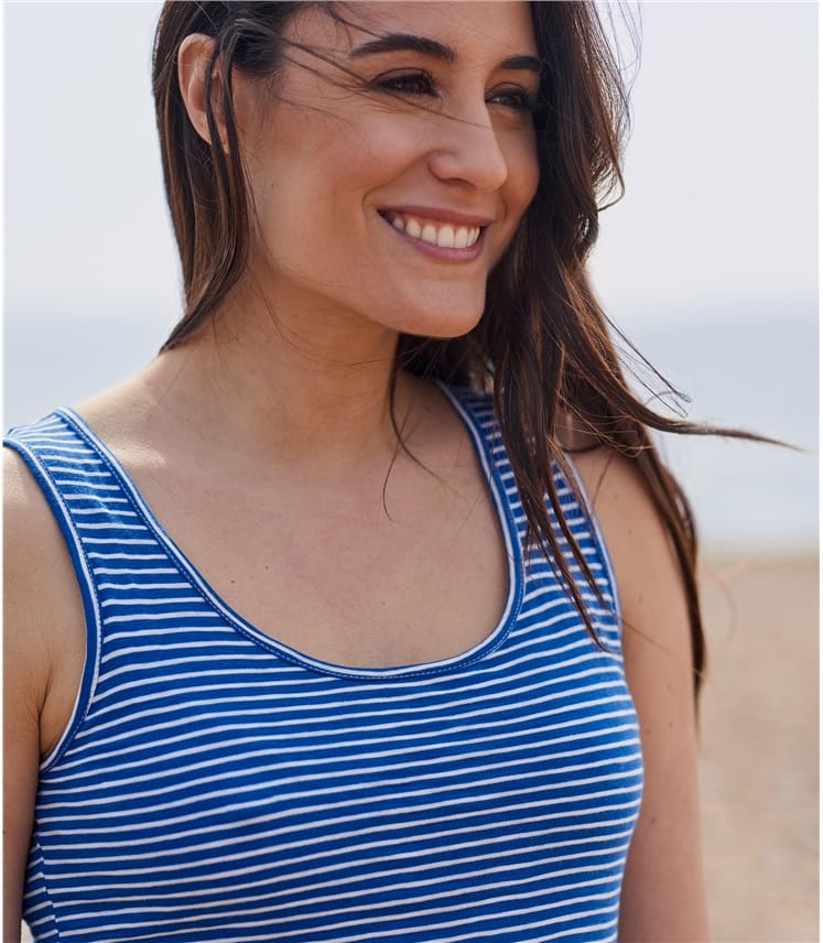 Indigo/White Womens Cotton Casual Scoop Neck Vest WoolOvers AU